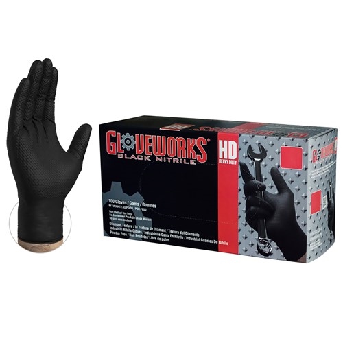 Extra Large-Gloveworks Black Synthetic Vinyl Disposable Gloves, Case of  1000, 3 mil, Latex free and